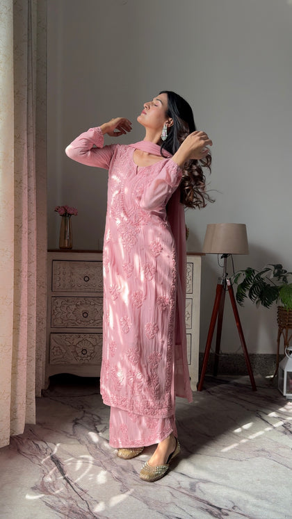 viscose georgette chikankari kurti