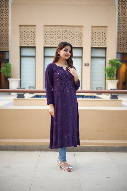 rayon printed long kurti