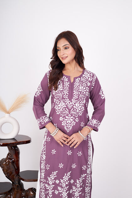 lucknowi chikankari kurti set