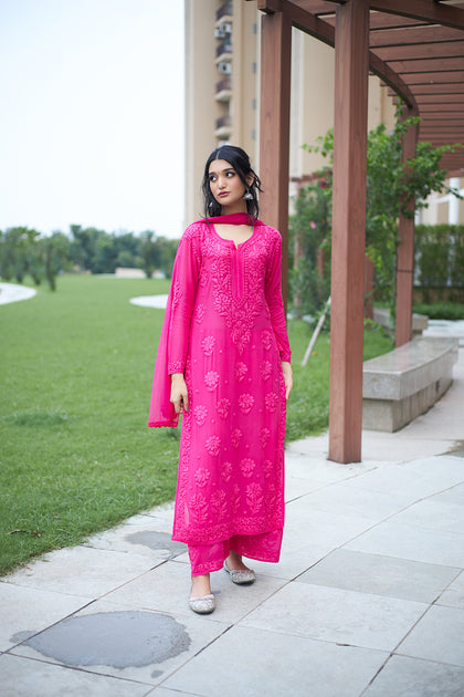viscose georgette chikankari kurti