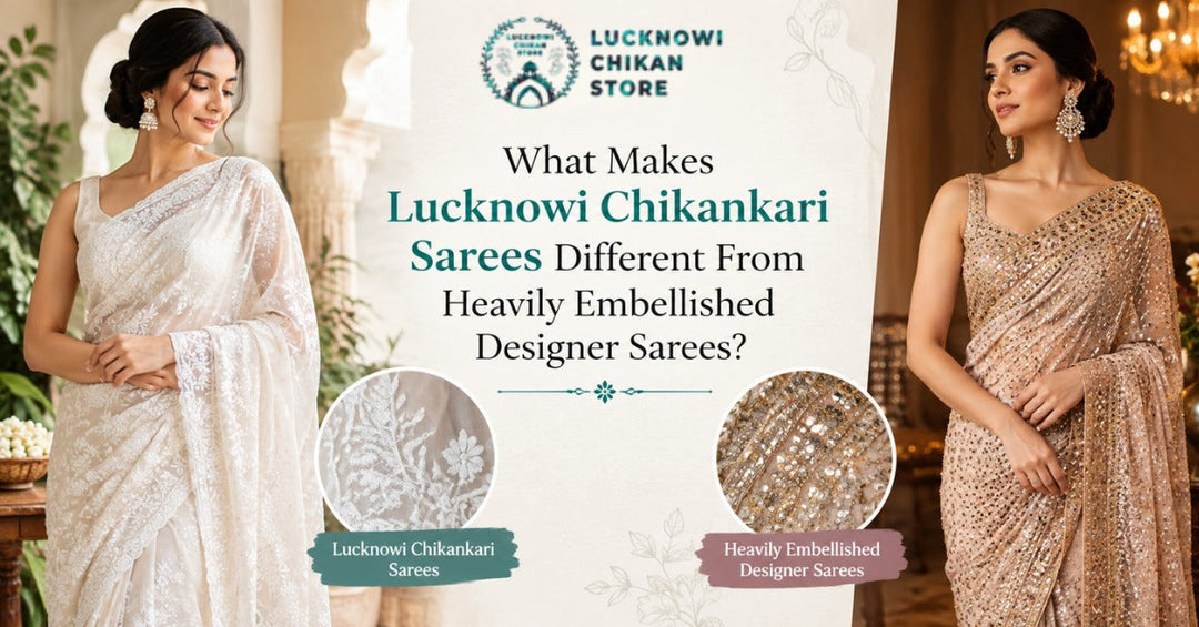What Makes Lucknowi Chikankari Sarees Different From Heavily Embellished Designer Sarees?