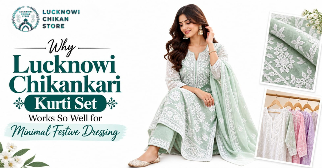 Why Lucknowi Chikankari Kurti Set Works So Well for Minimal Festive Dressing