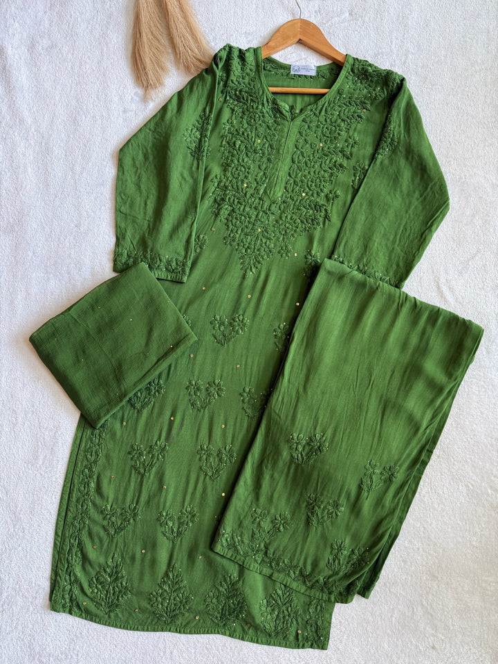 Nazakat Rayon Cotton Chikankari Kurta Set