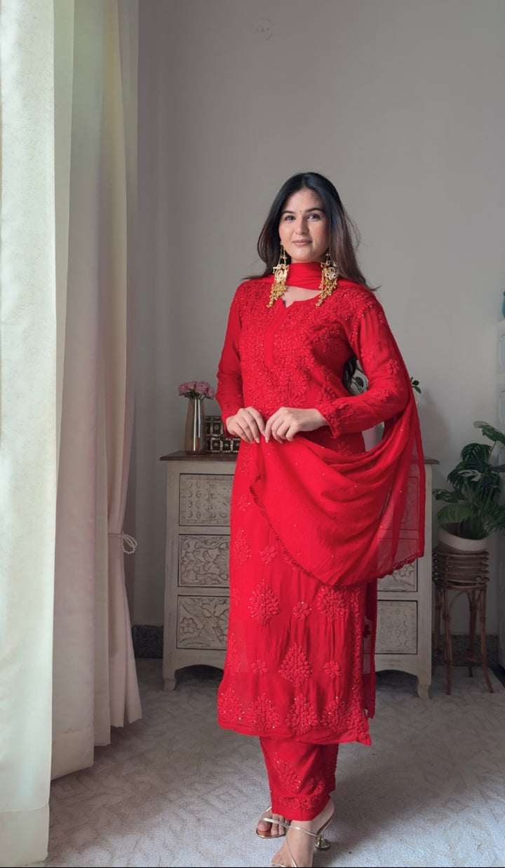 Noor Viscose Georgette Mukaish Set With 3D Handwork