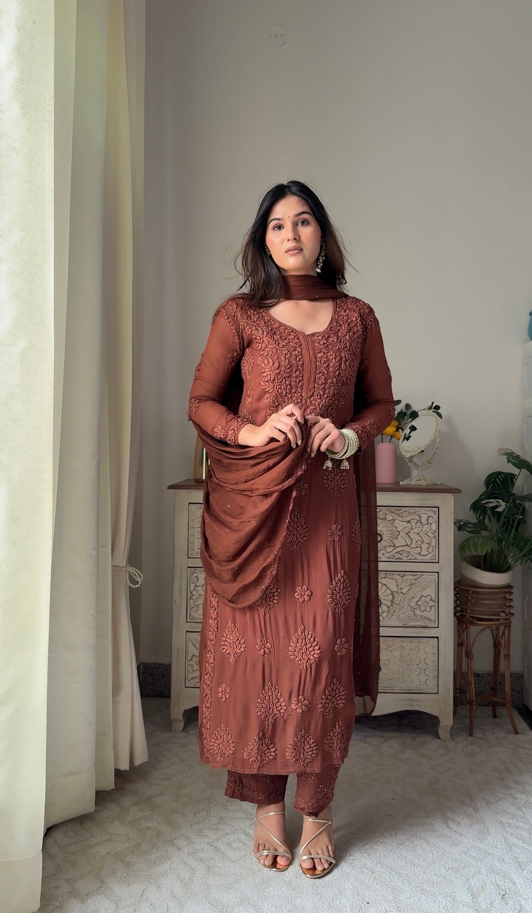 Noor Viscose Georgette Mukaish Set With 3D Handwork