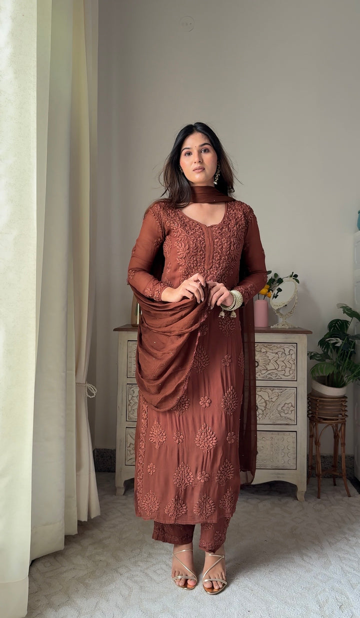 Noor Viscose Georgette Mukaish Set With 3D Handwork