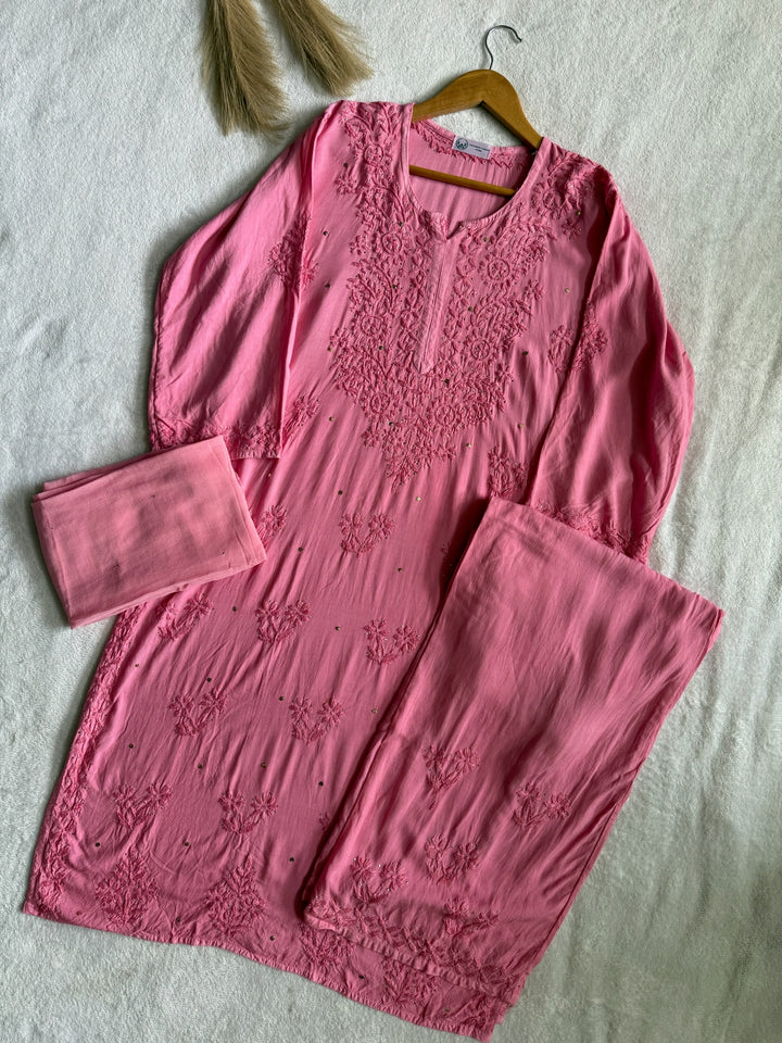 Nazakat Rayon Cotton Chikankari Kurta Set