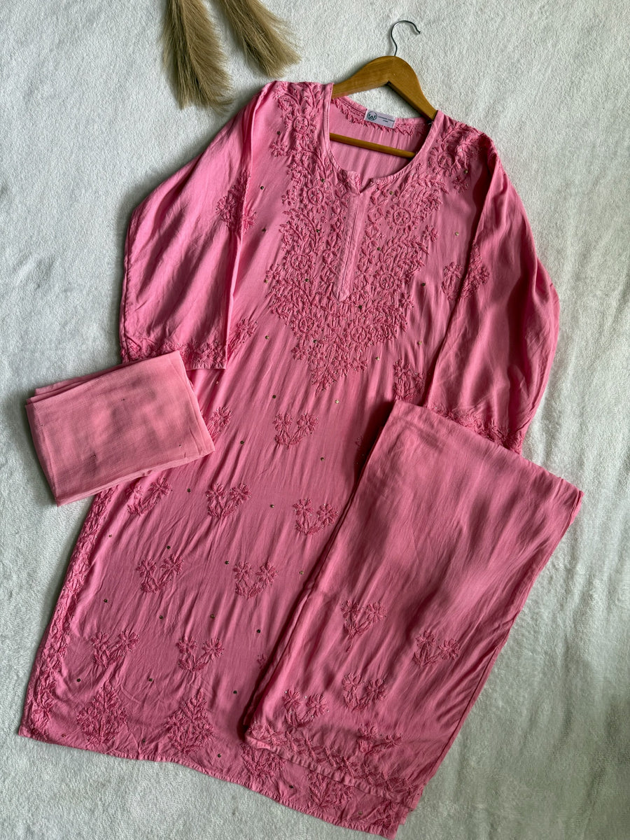 Nazakat Rayon Cotton Chikankari Kurta Set