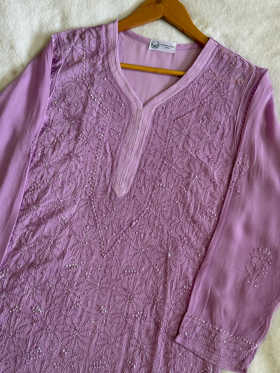 Viscose Georgette Resham Thread Embroidery Chikankari Kurta