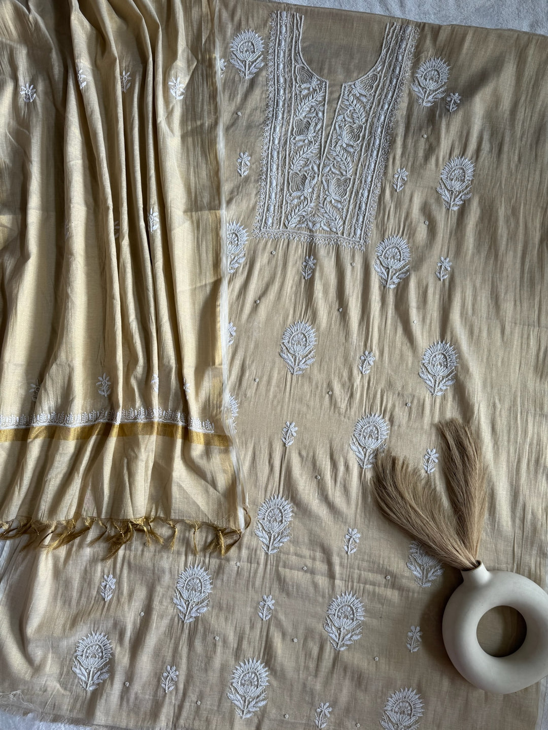 Pearl Chikankari Tissue Silk Unstiched Suit Set