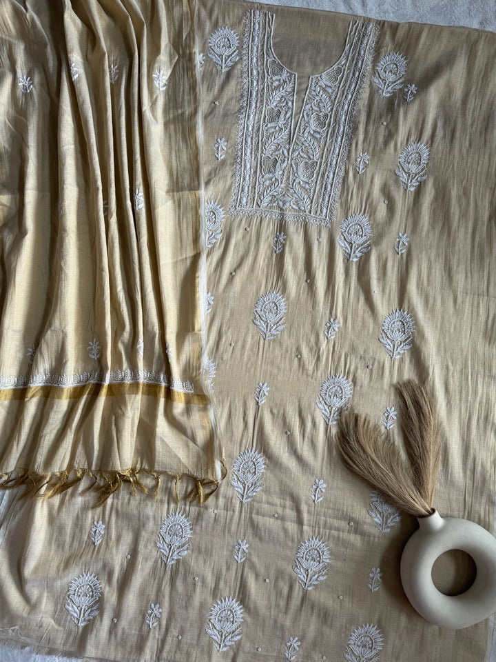 Pearl Chikankari Tissue Silk Unstiched Suit Set