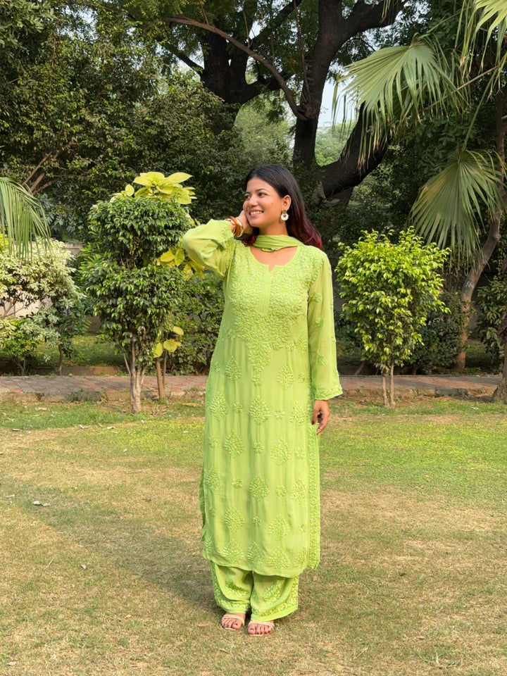Noor Viscose Georgette Mukaish Set With 3D Handwork