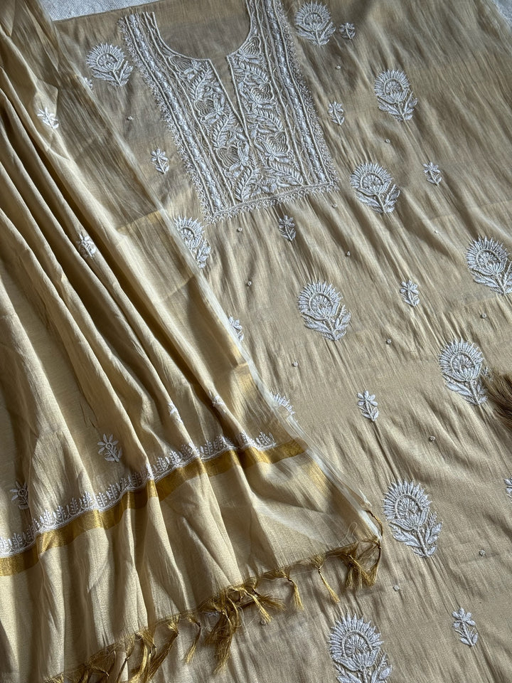 Pearl Chikankari Tissue Silk Unstiched Suit Set