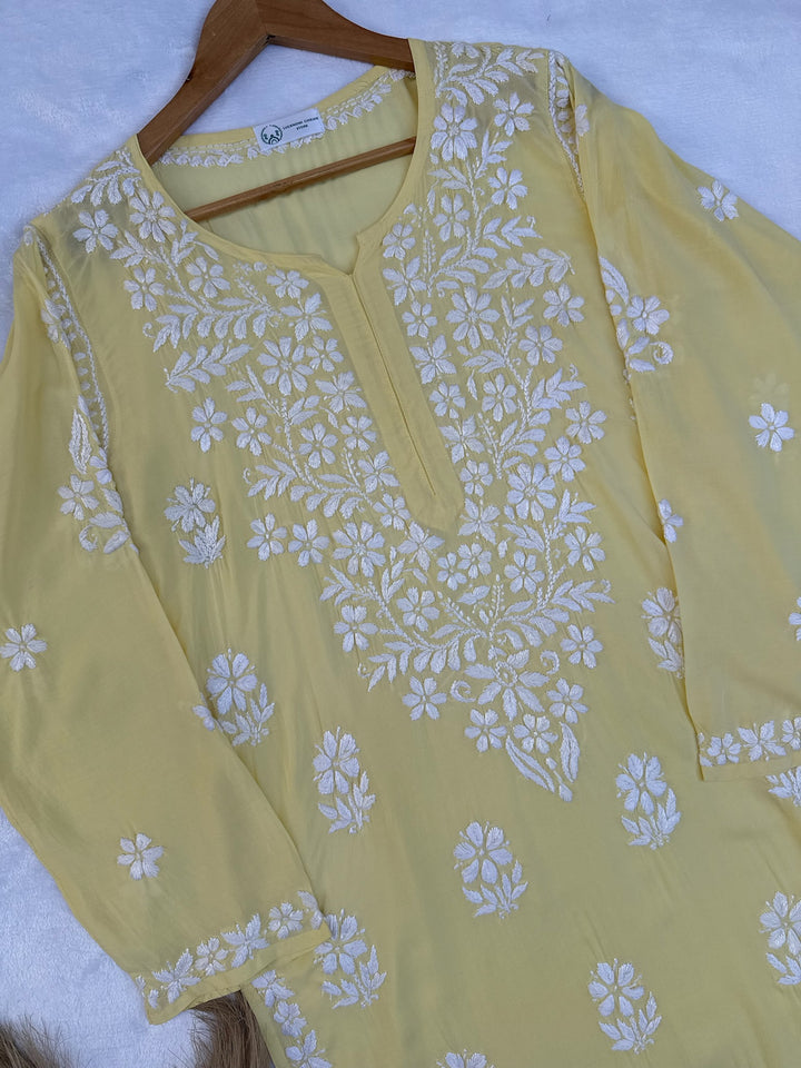 Modal Chikankari Solid Long Kurta