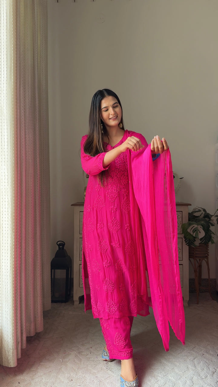 Swati Rathi in Noor Viscose Georgette Mukaish Set With 3D Handwork