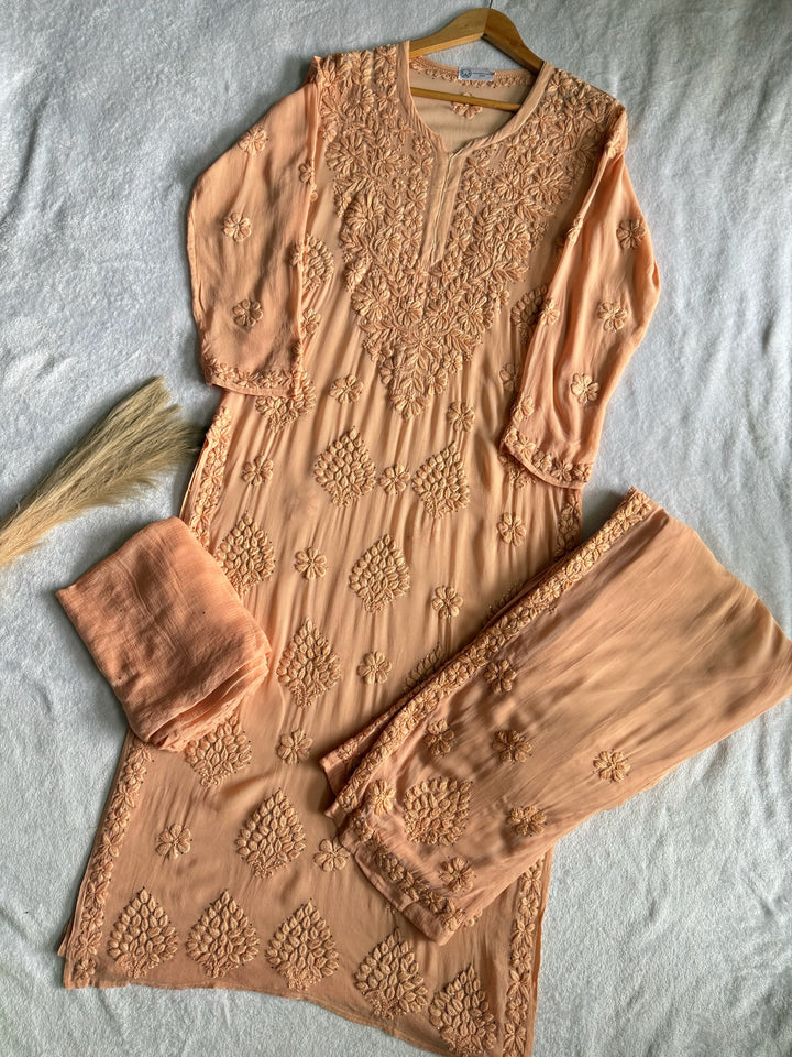 Noor Viscose Georgette Mukaish Set With 3D Handwork