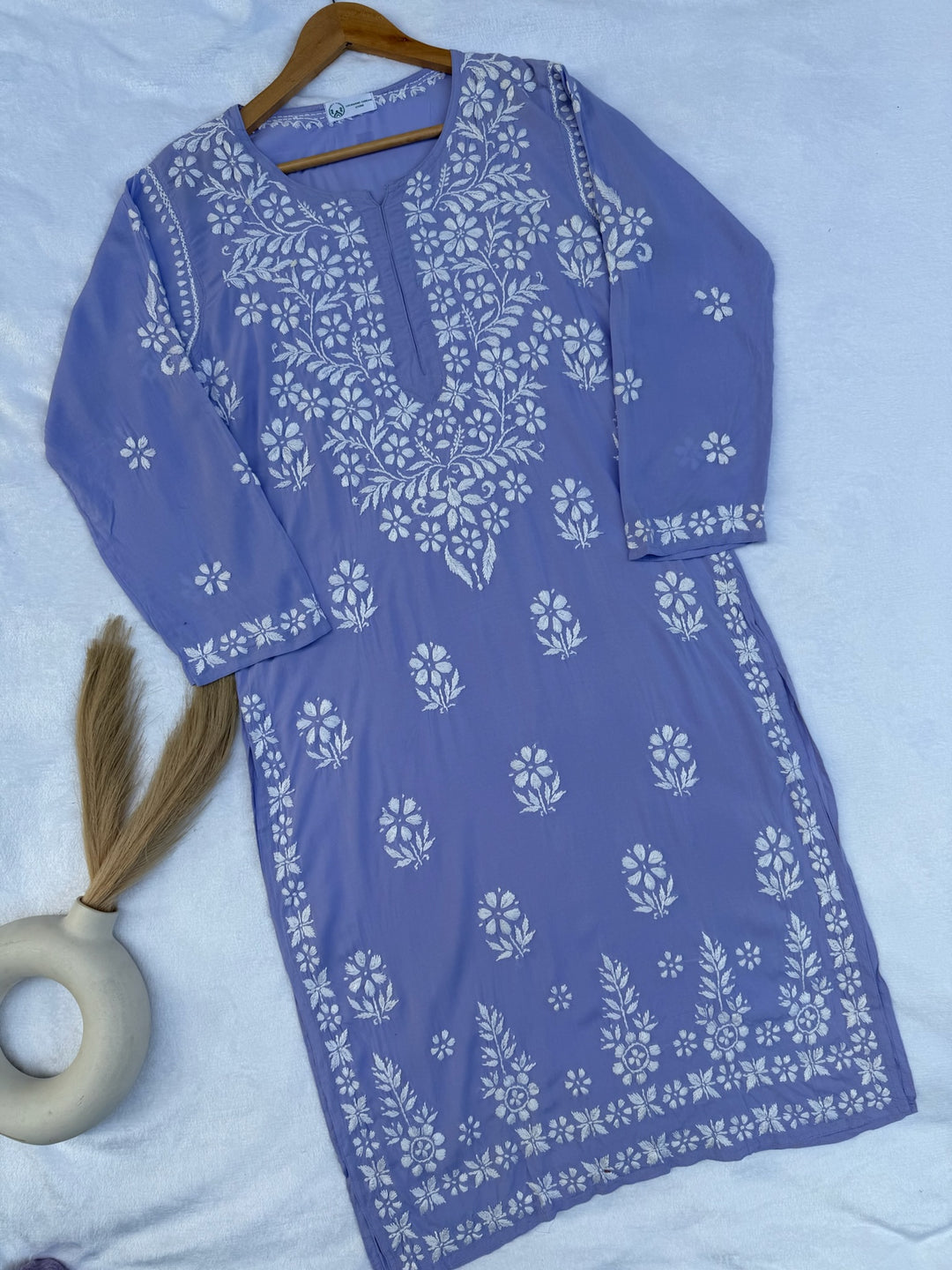 Modal Chikankari Solid Long Kurta