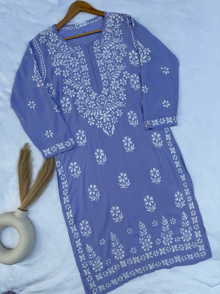 Modal Chikankari Solid Long Kurta