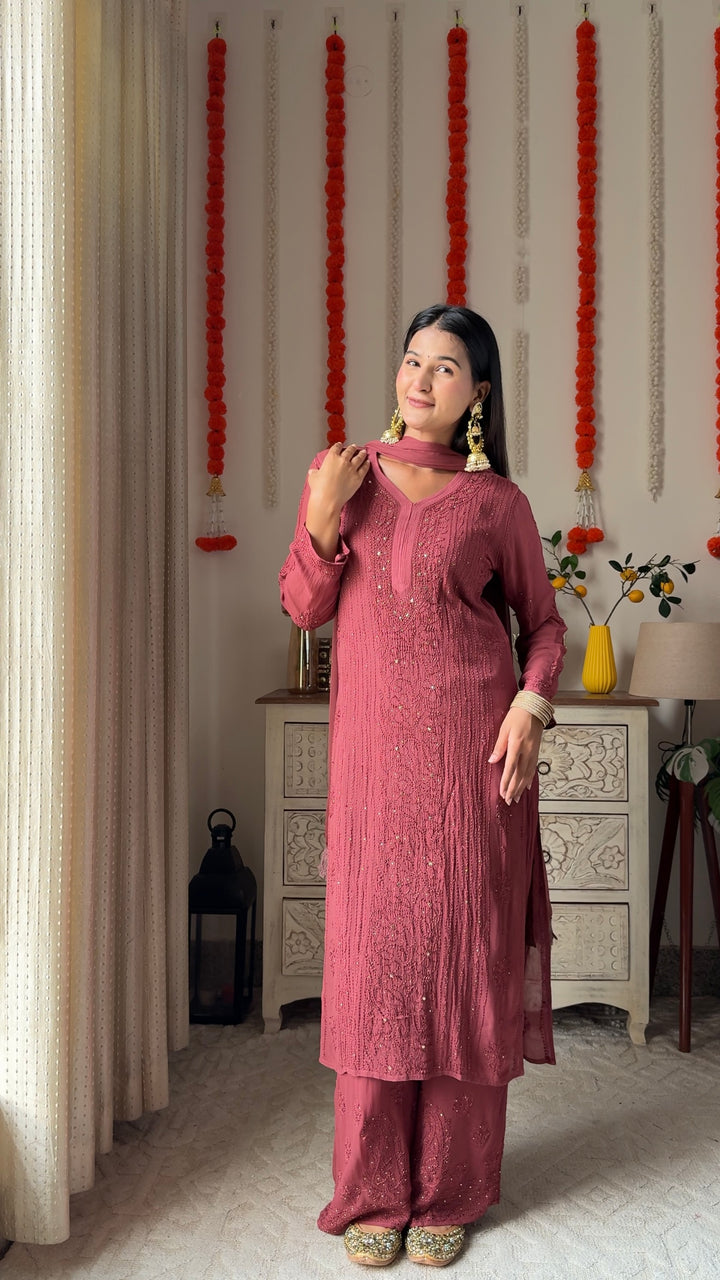 Swati Rathi in Viscose Georgette Mukaish Set With Resham Thread Handwork
