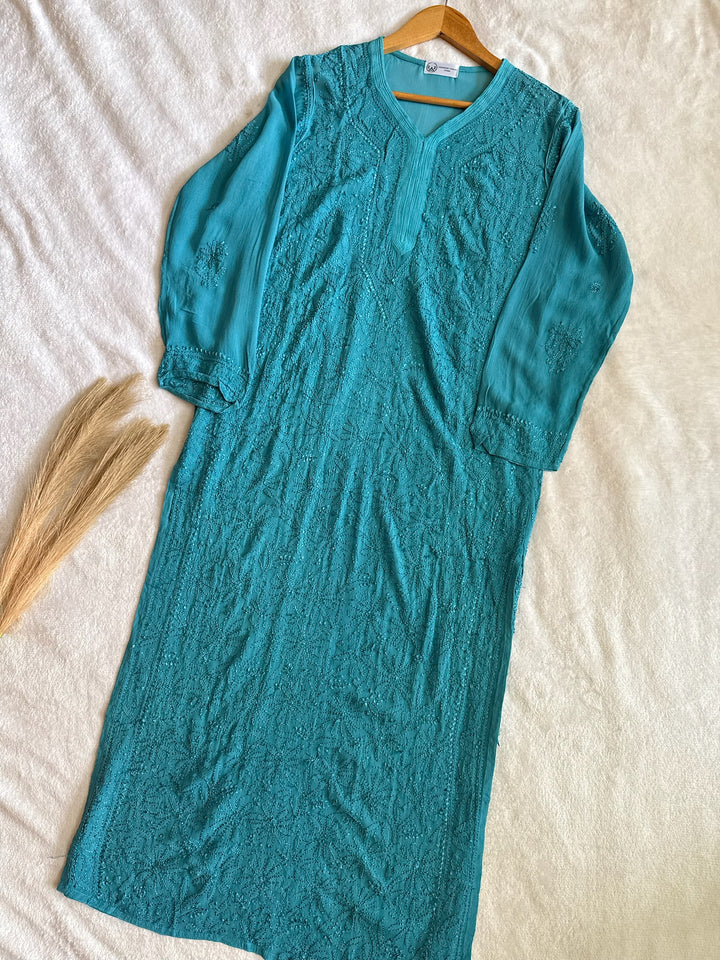 Viscose Georgette Resham Thread Embroidery Chikankari Kurta