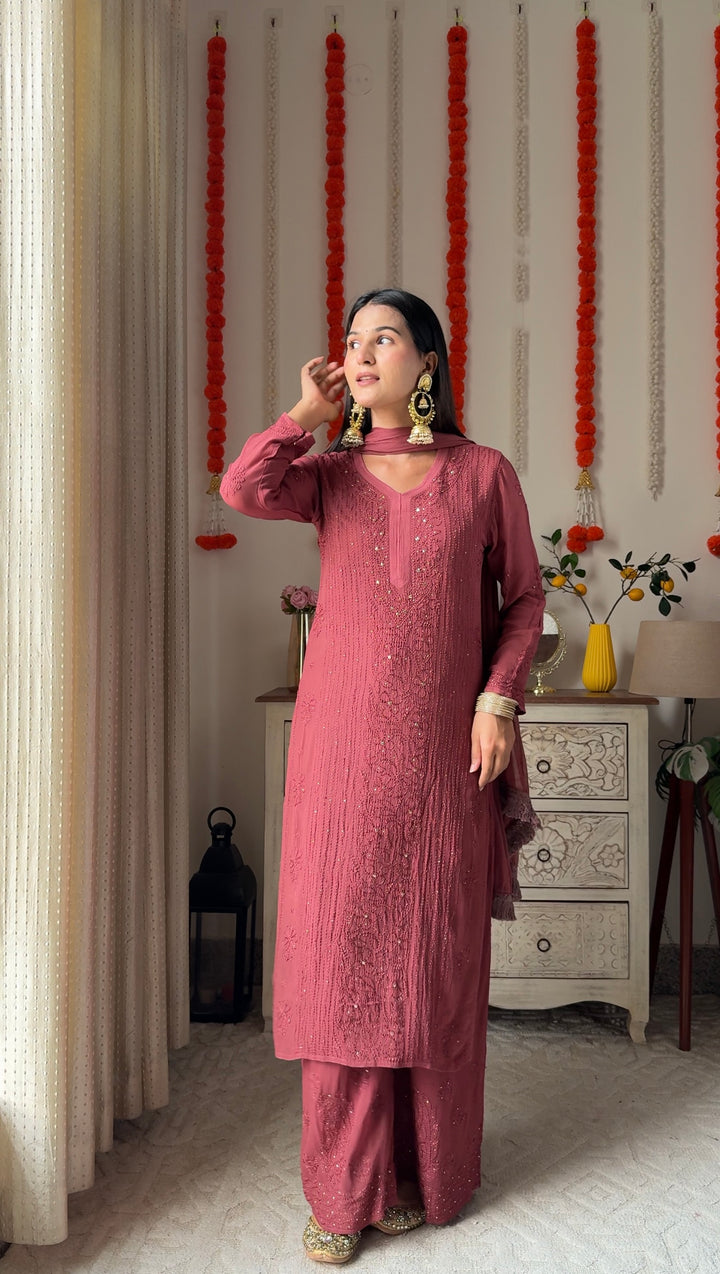 Swati Rathi in Viscose Georgette Mukaish Set With Resham Thread Handwork
