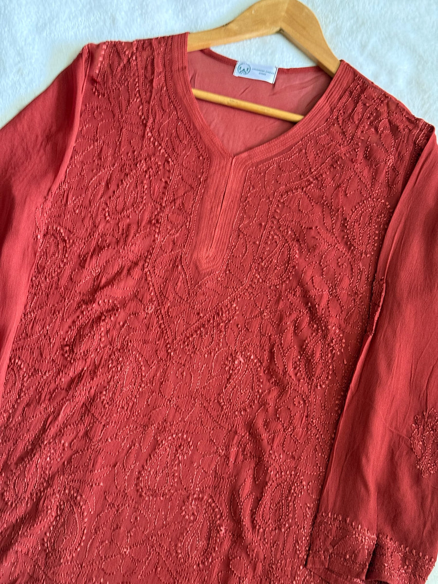 Viscose Georgette Resham Thread Embroidery Chikankari Kurta