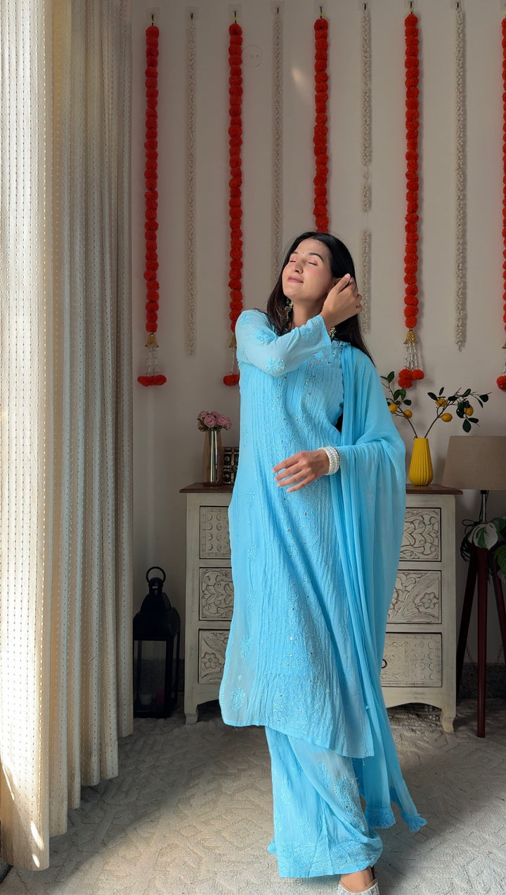 Swati Rathi in Viscose Georgette Mukaish Set With Resham Thread Handwork