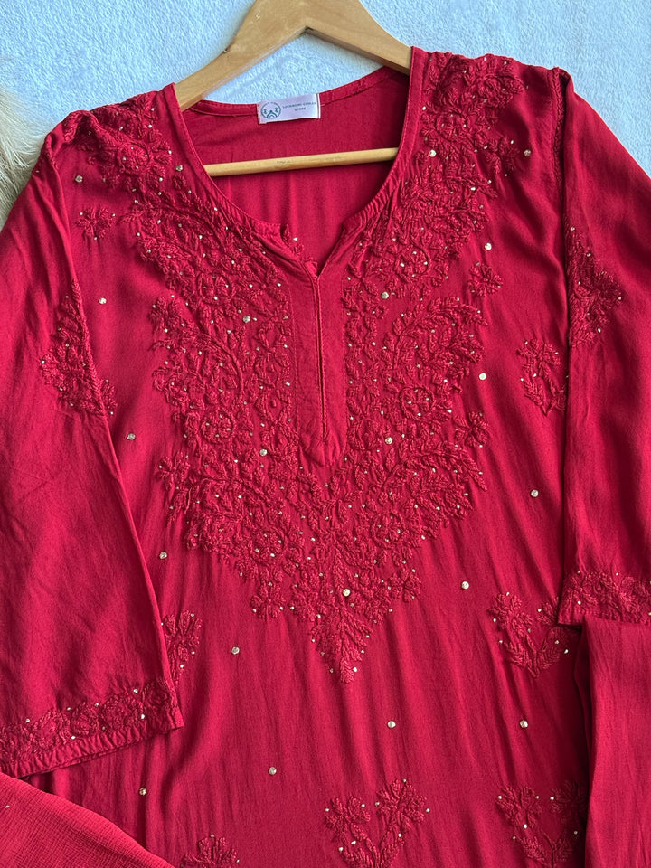 Nazakat Rayon Cotton Chikankari Kurta Set