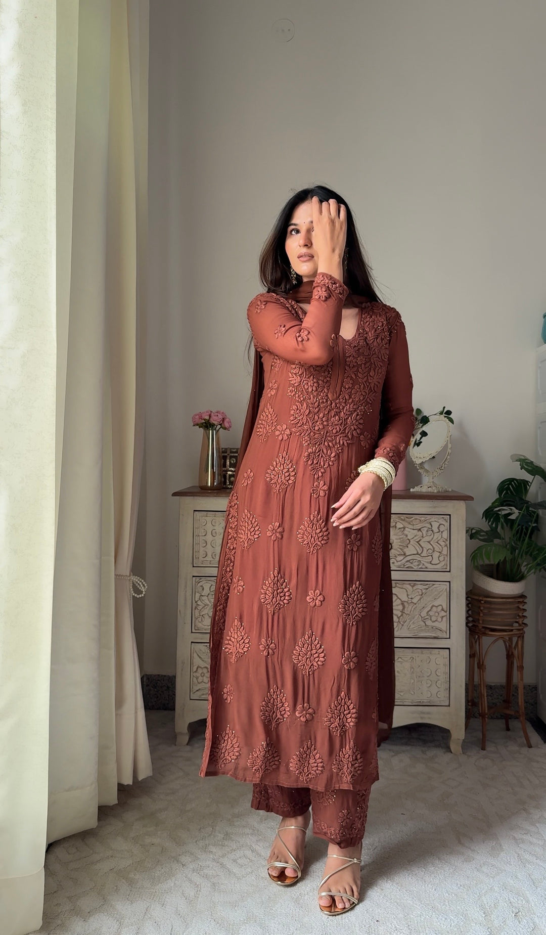 Noor Viscose Georgette Mukaish Set With 3D Handwork