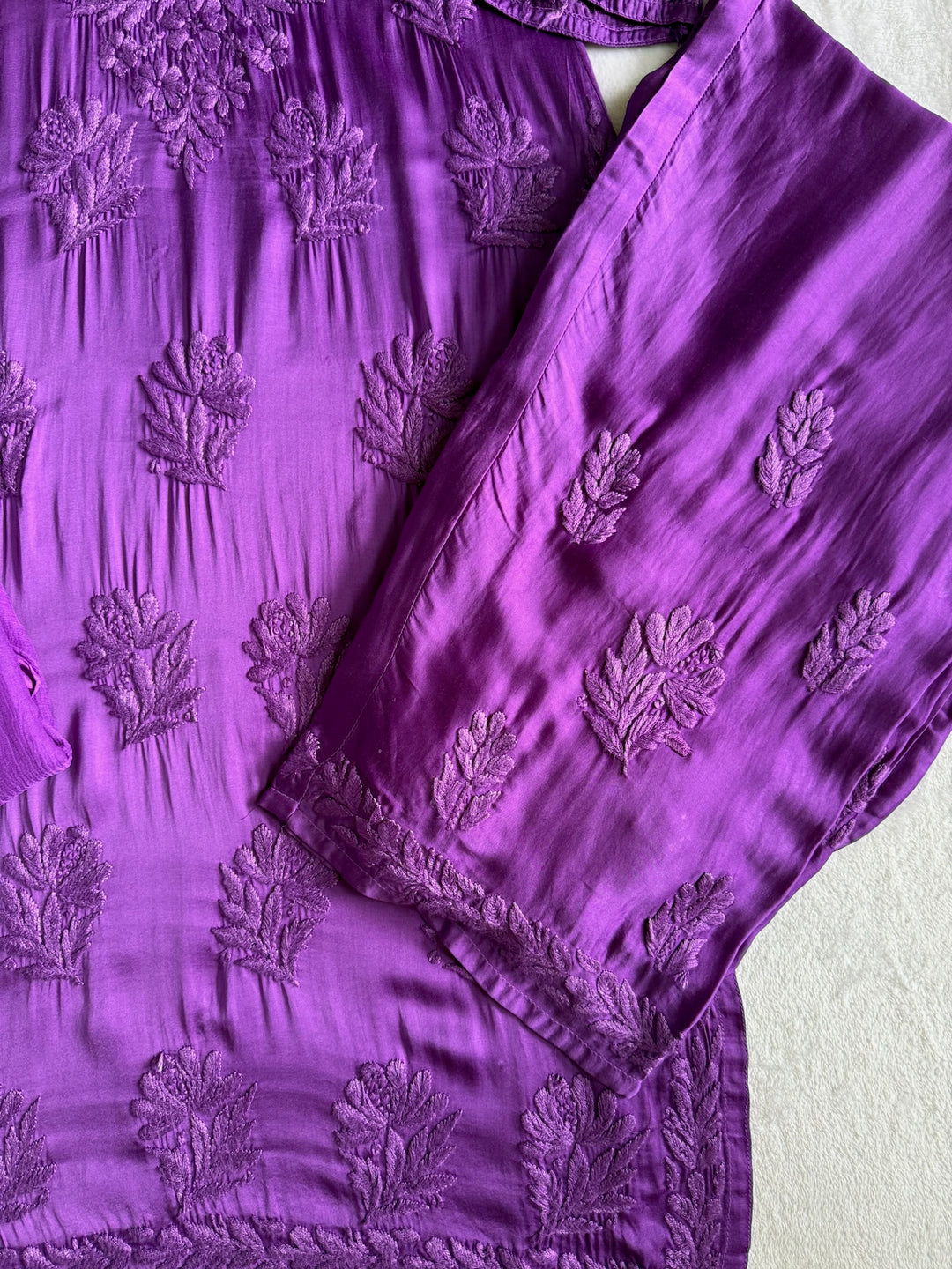 Swati Rathi In Inaya Satin Chikankari Kurta Set With 3D Handwork