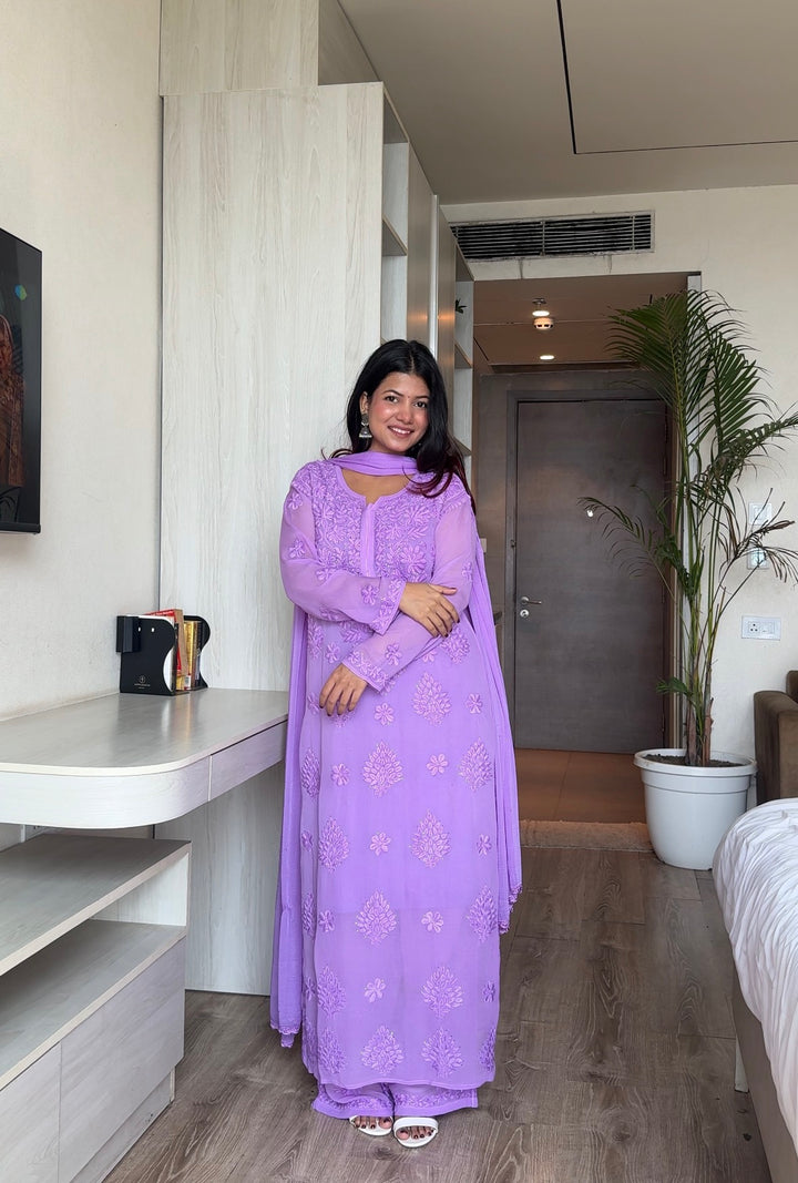 Noor Viscose Georgette Mukaish Set With 3D Handwork