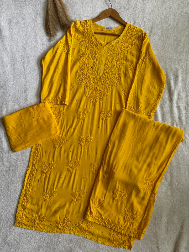 Nazakat Rayon Cotton Chikankari Kurta Set