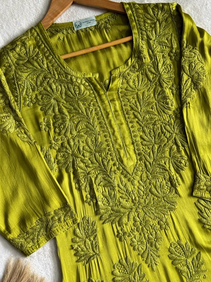 Swati Rathi In Inaya Satin Chikankari Kurta Set With 3D Handwork