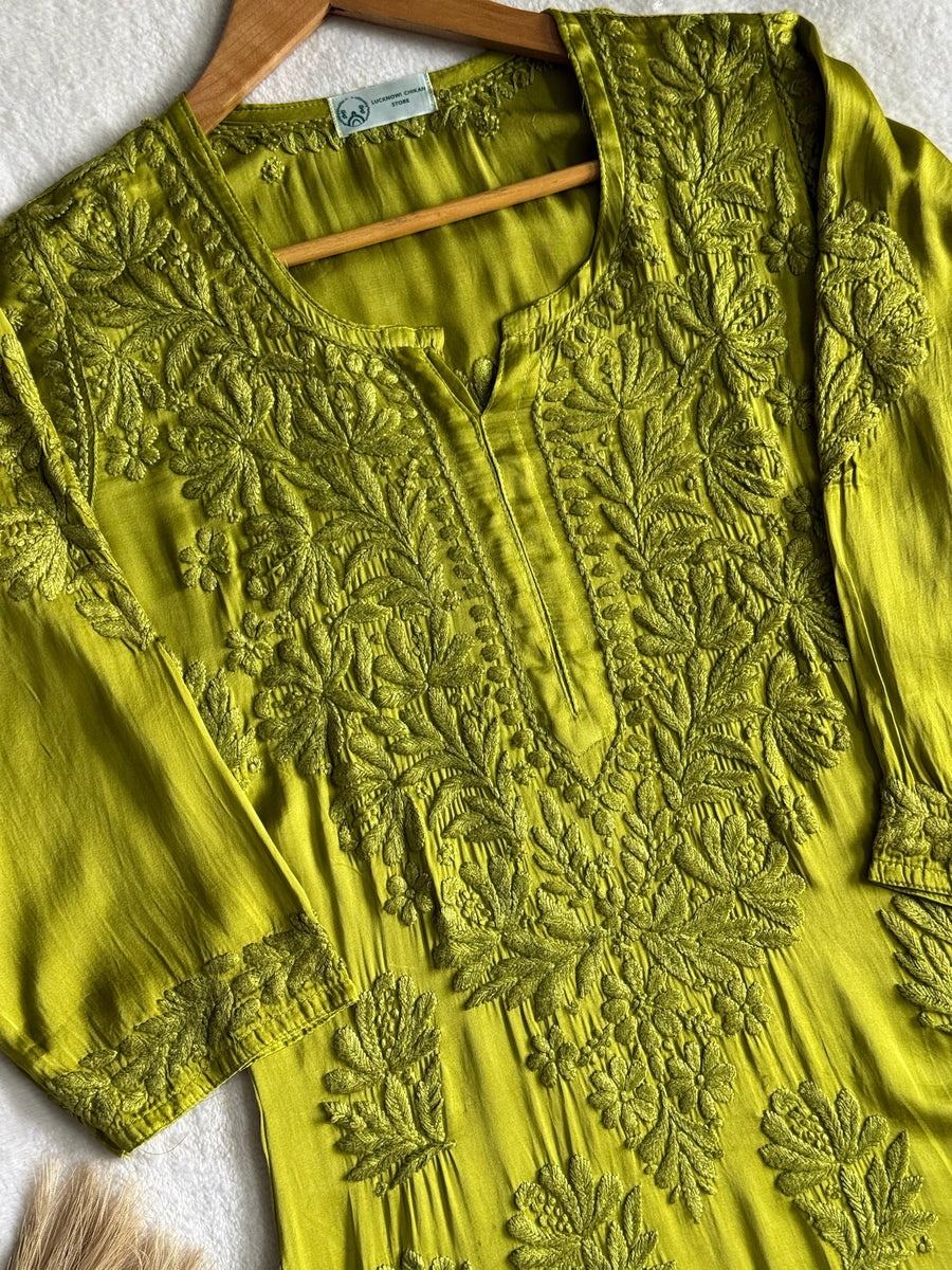 Swati Rathi In Inaya Satin Chikankari Kurta Set With 3D Handwork