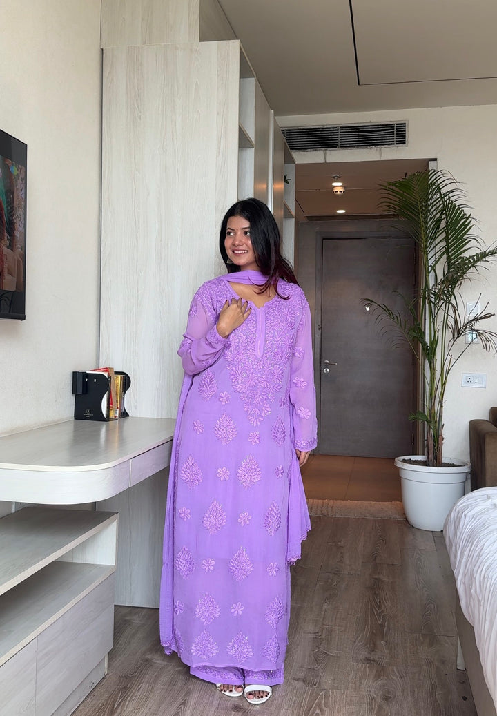 Noor Viscose Georgette Mukaish Set With 3D Handwork