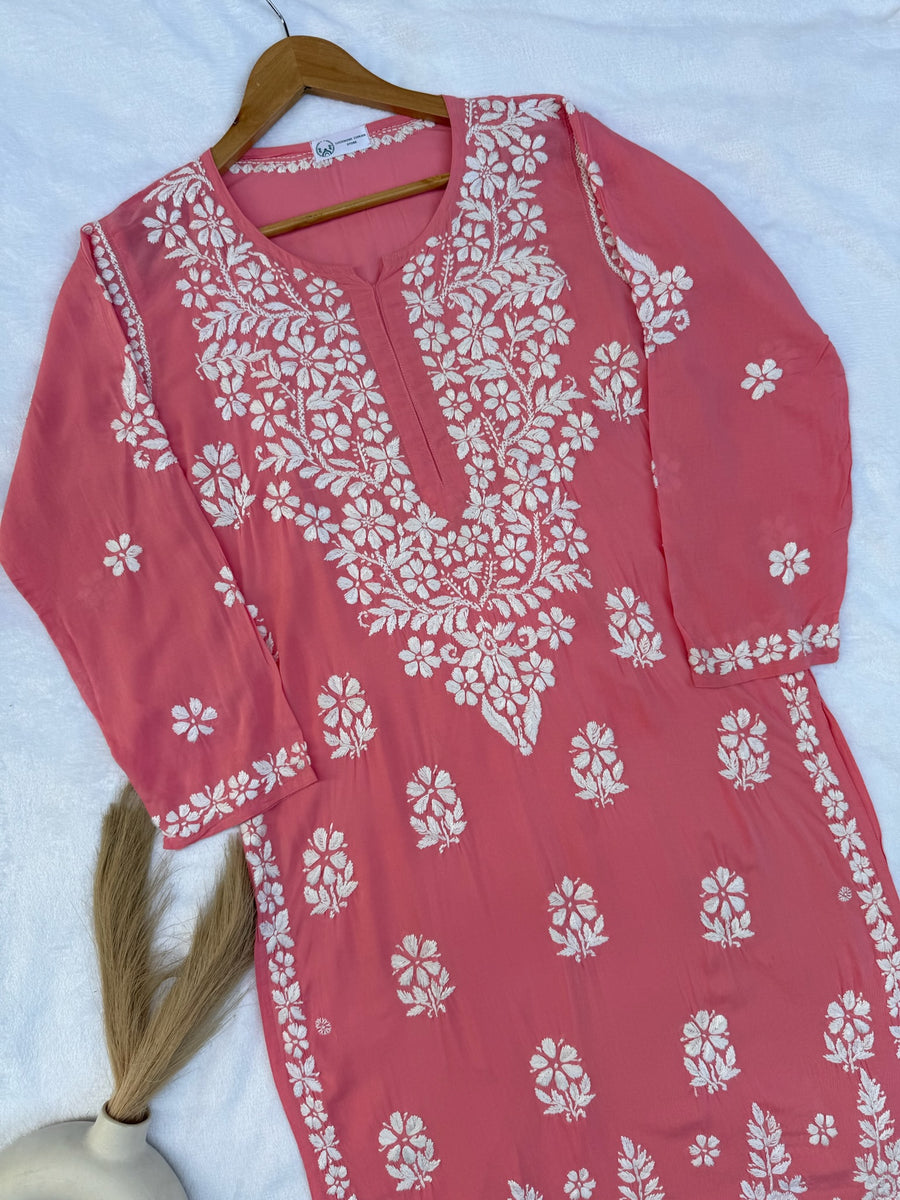 Modal Chikankari Solid Long Kurta