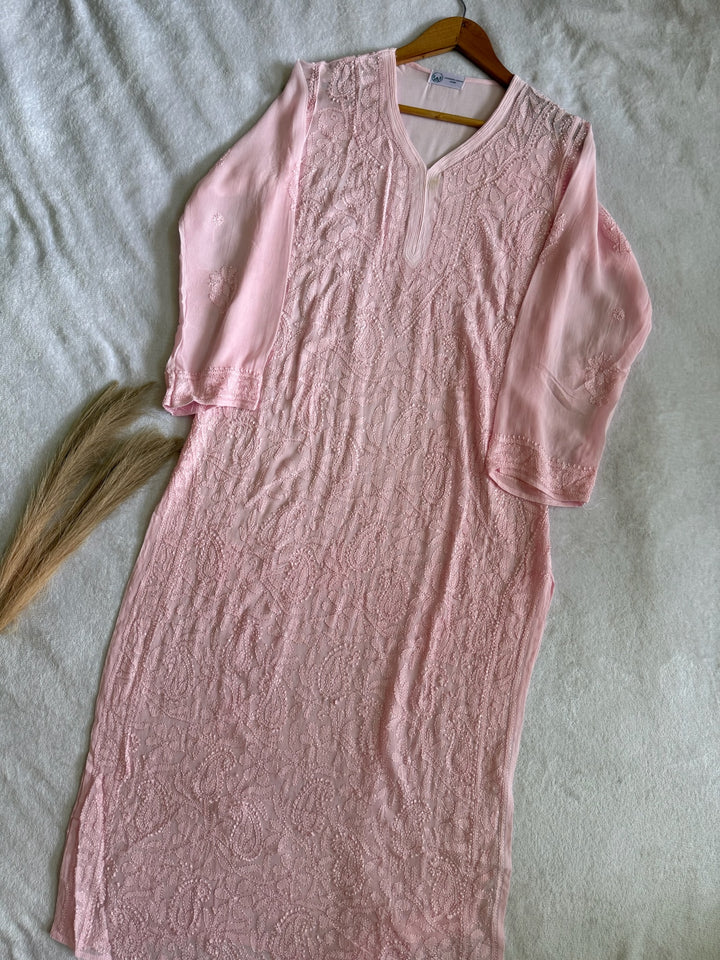 Viscose Georgette Resham Thread Embroidery Chikankari Kurta