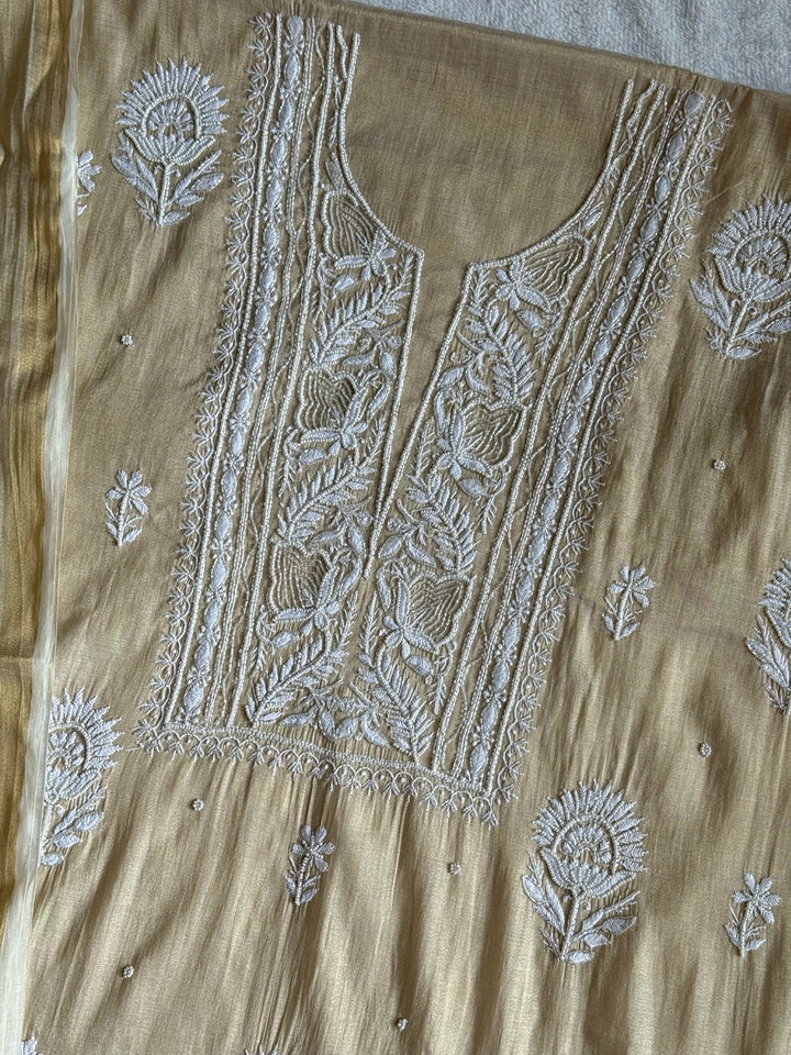 Pearl Chikankari Tissue Silk Unstiched Suit Set