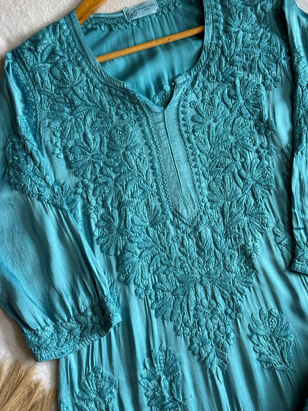 Inaya Satin Chikankari Kurta Set With 3D Handwork