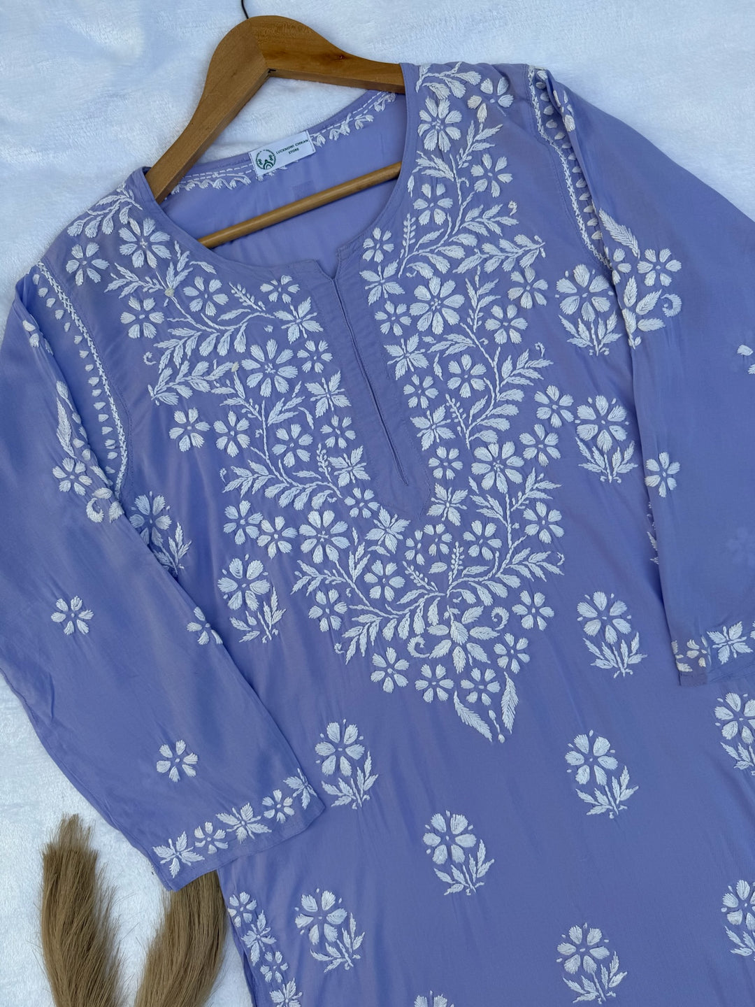 Modal Chikankari Solid Long Kurta