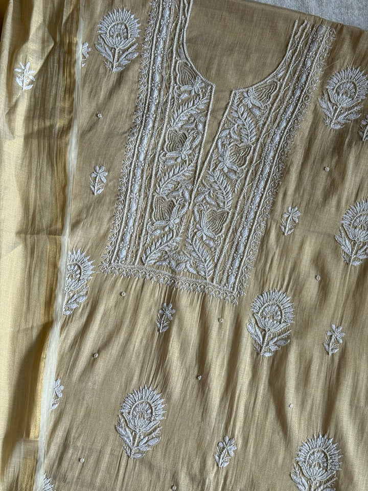 Pearl Chikankari Tissue Silk Unstiched Suit Set