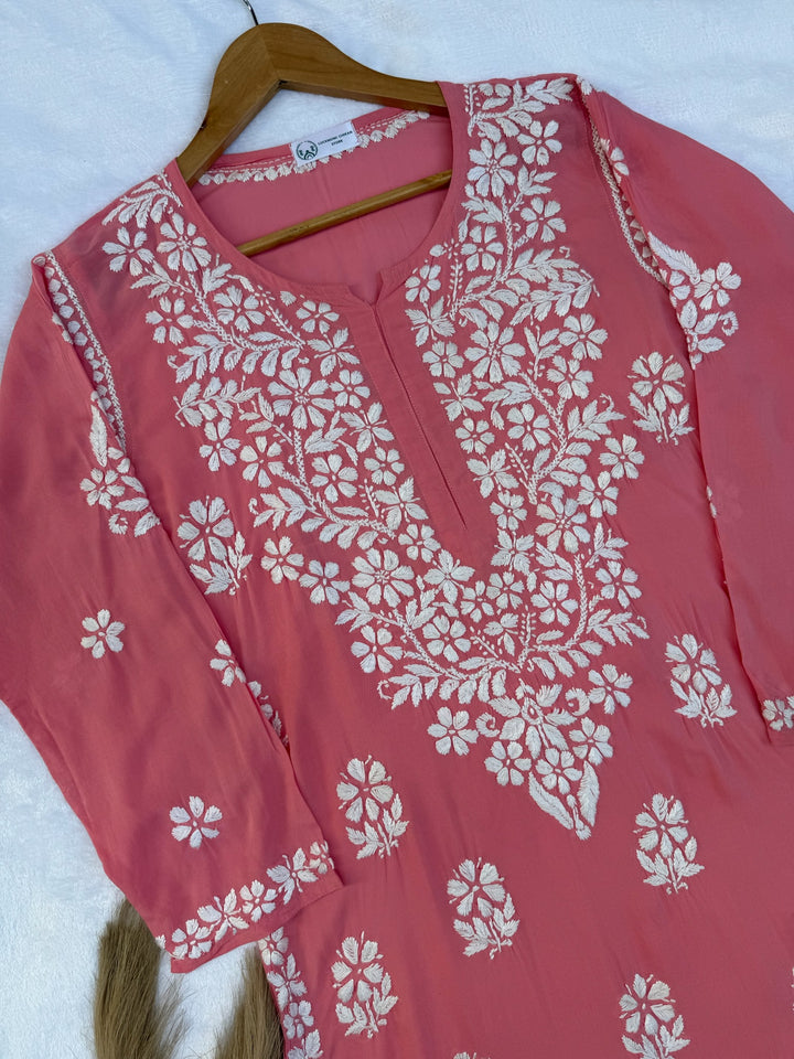 Modal Chikankari Solid Long Kurta