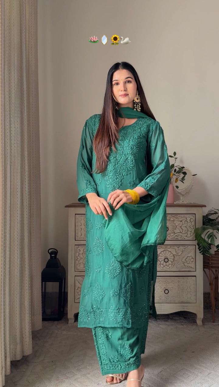Swati Rathi in Noor Viscose Georgette Mukaish Set With 3D Handwork
