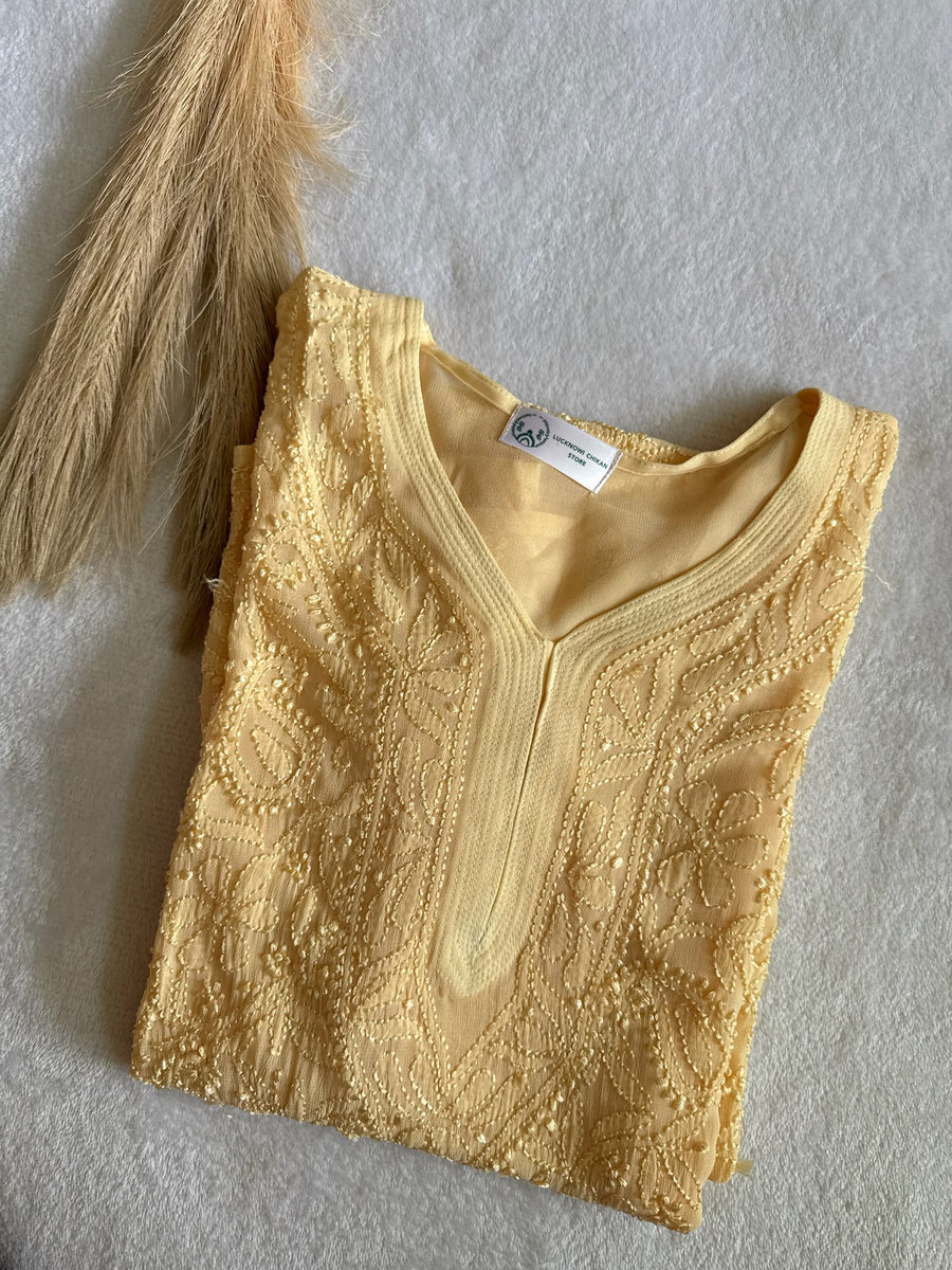 Viscose Georgette Resham Thread Embroidery Chikankari Kurta