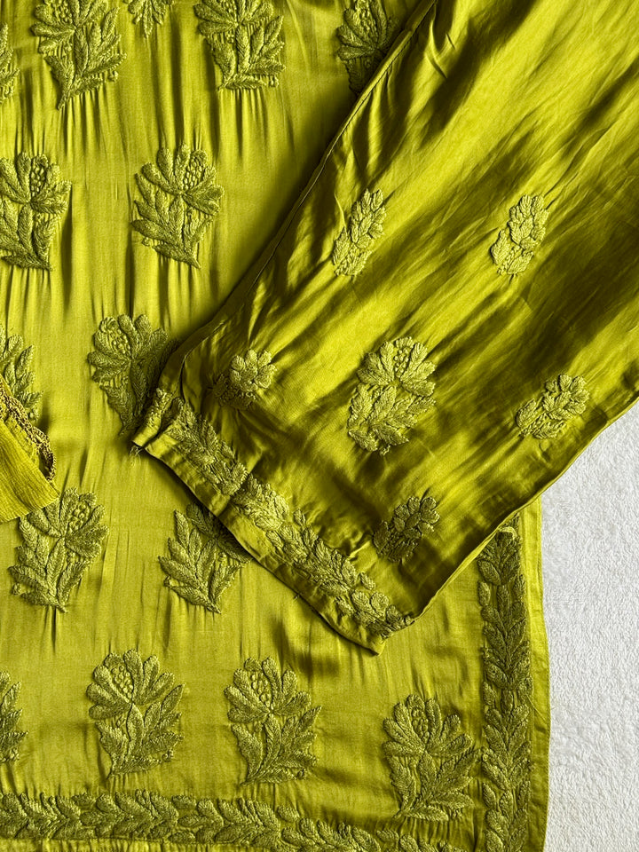 Swati Rathi In Inaya Satin Chikankari Kurta Set With 3D Handwork