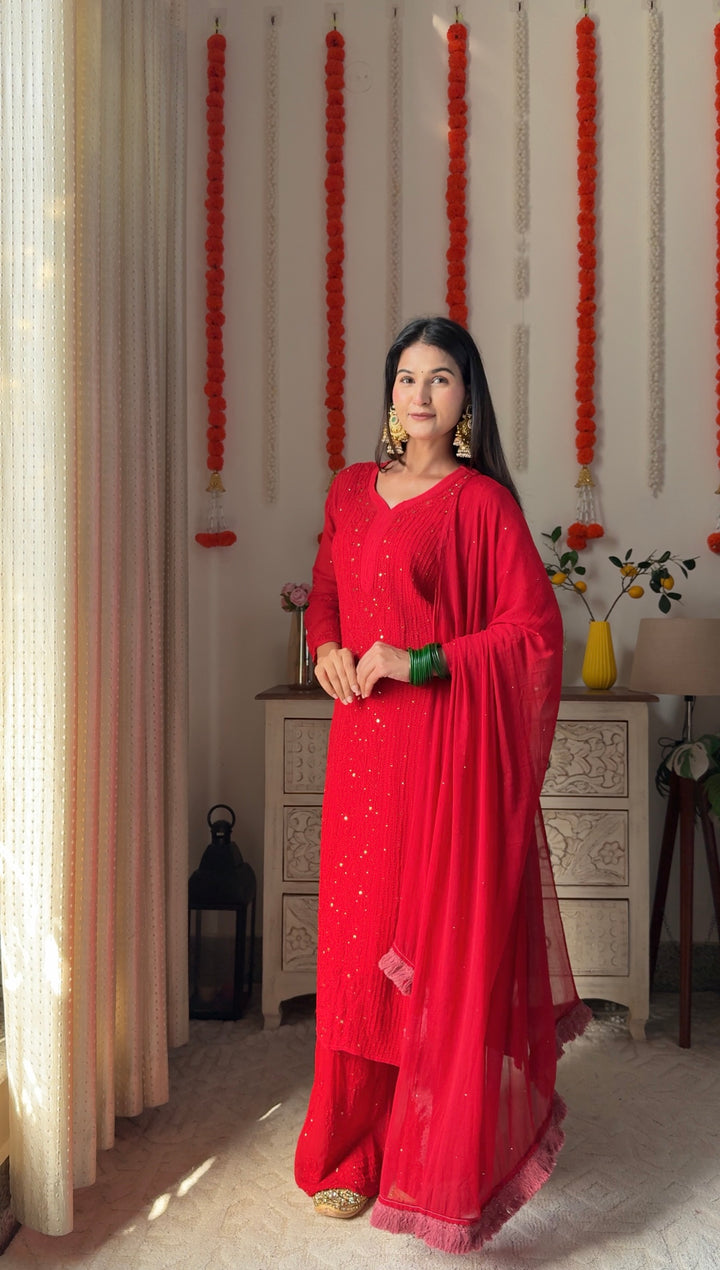Swati Rathi in Viscose Georgette Mukaish Set With Resham Thread Handwork