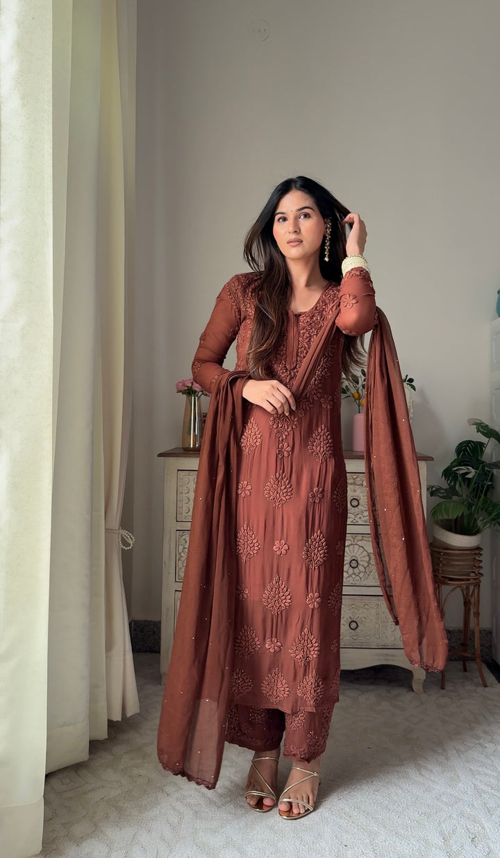 Noor Viscose Georgette Mukaish Set With 3D Handwork