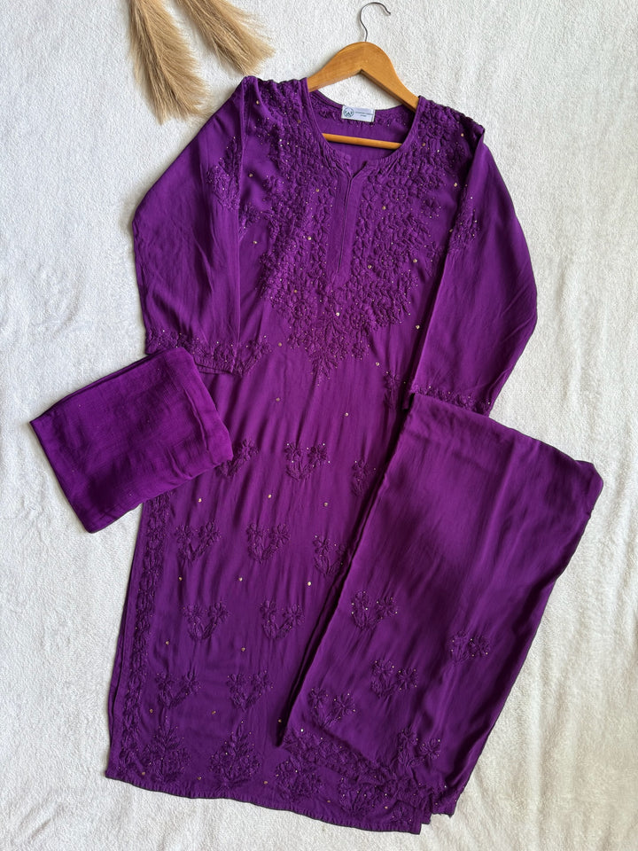 Nazakat Rayon Cotton Chikankari Kurta Set