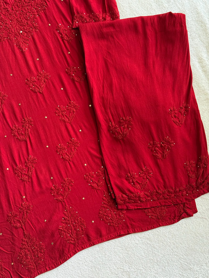 Nazakat Rayon Cotton Chikankari Kurta Set