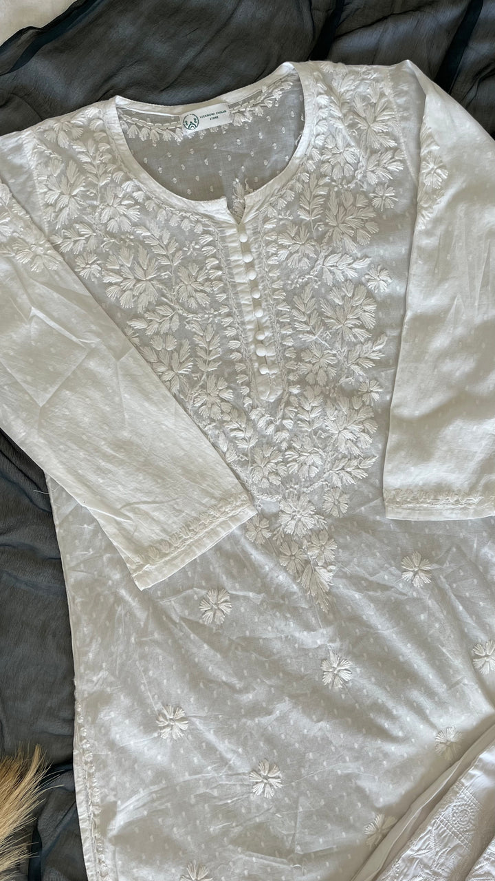 Rehmat White  Cotton Chikankari Set